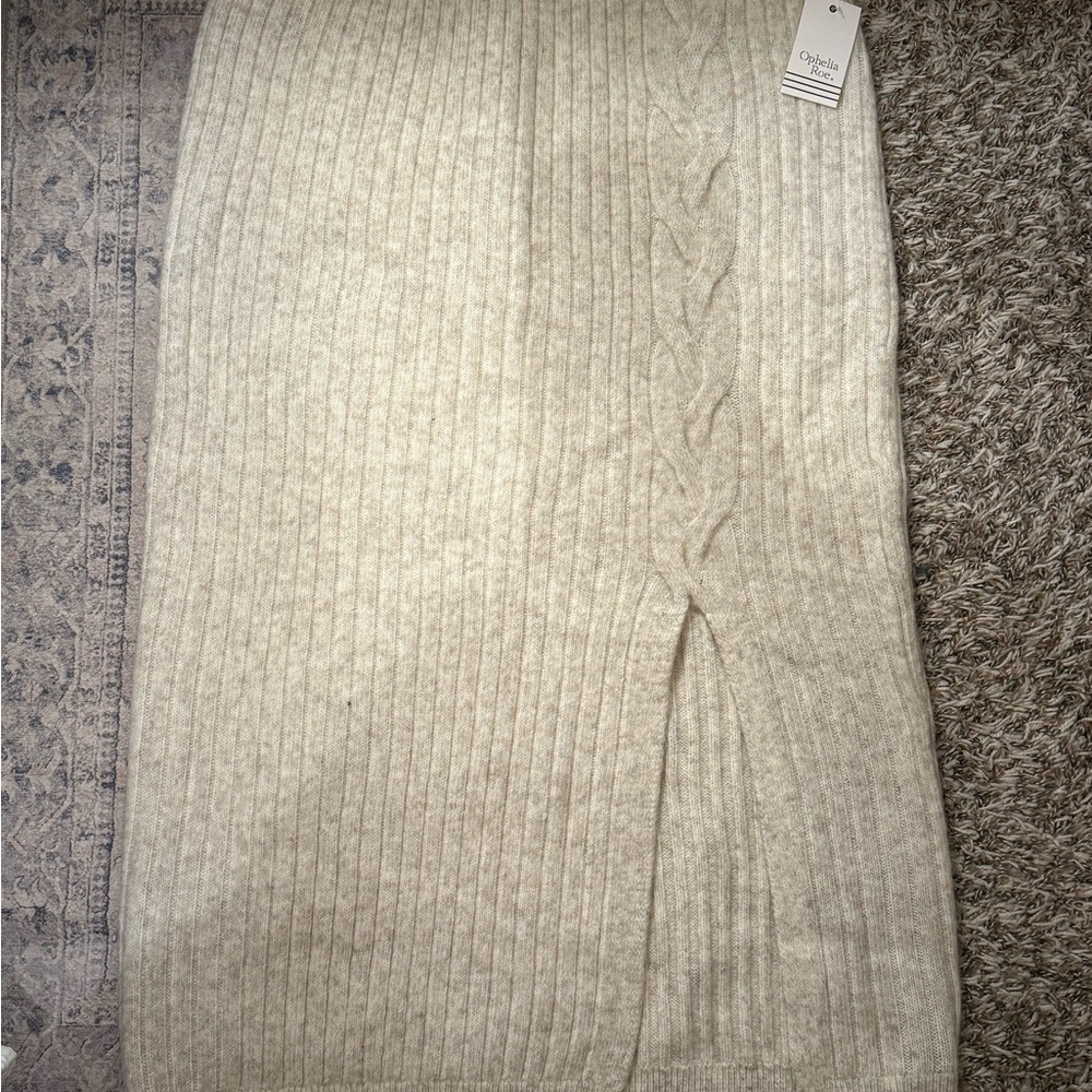Ophelia Roe Cream Midi Pencil Skirt with Slit
